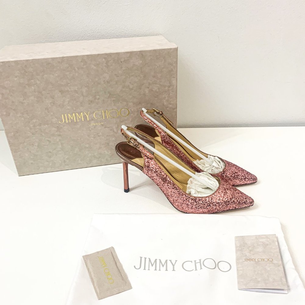 NIB Jimmy Choo Erin 85 Slingback Pumps Pink Glitter EU35.5 US5.5 $900 - Picture 3 of 14